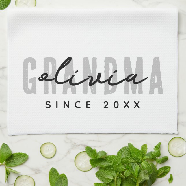 Grandma Since 20XX Modern Simple Preppy Tea Towel (Folded)