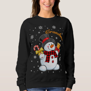 Grandma Snowman Candy Cane Christmas Red Plaid Sweatshirt