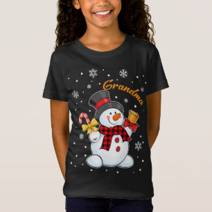 Grandma Snowman Candy Cane Christmas Red Plaid T-Shirt