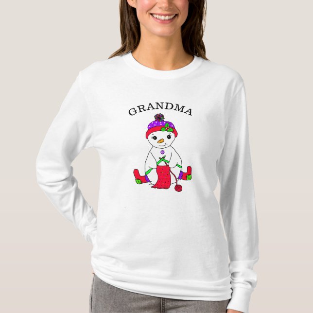 Grandma Snowman Cute Whimsical Christmas T-Shirt (Front)