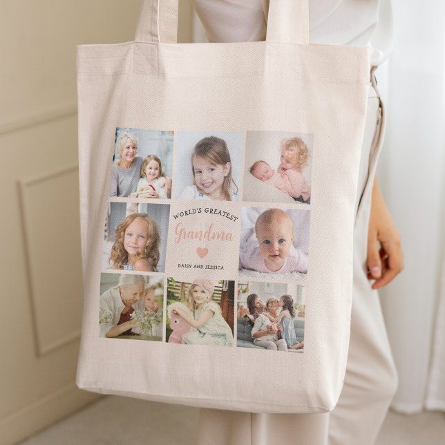 Grandma Stylish Photo Collage Pink Heart Tote Bag (Creator Uploaded)