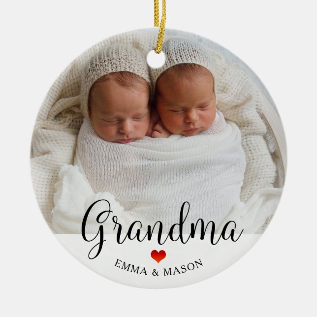Grandma | Sweet Red Heart with Your Photo Ceramic Tree Decoration (Front)