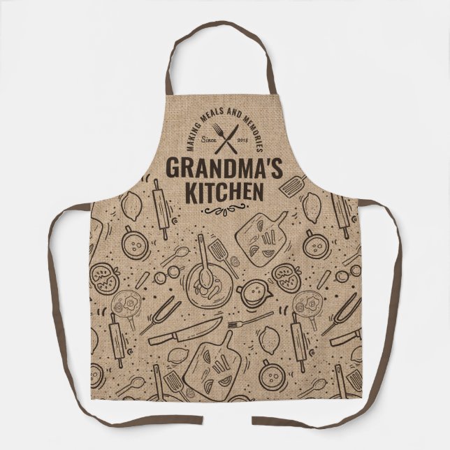 Grandma Tan Rustic Kitchen Pattern Design Apron (Front)