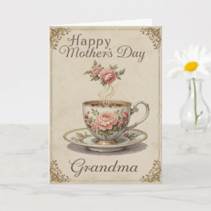 Grandma Tea Cup Mothers Day Vintage Elegance Card