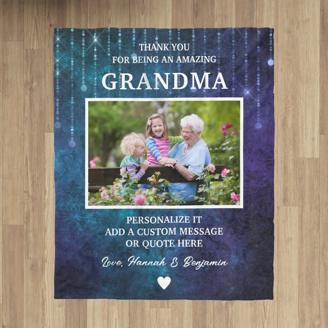Grandma Thank You Blue Sparkles Custom Fleece Blanket (Grandma Thank You Blue Sparkles Custom Fleece Blanket
)