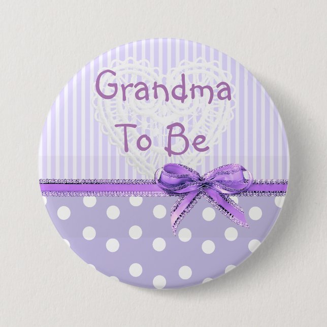 Grandma to be Baby Shower Button: Purple Bow 7.5 Cm Round Badge (Front)