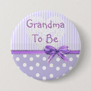 Grandma to be Baby Shower Button: Purple Bow 7.5 Cm Round Badge