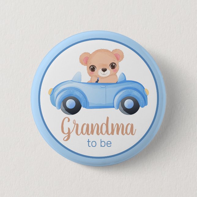 Grandma To Be Bear Boy Baby Shower Button (Front)