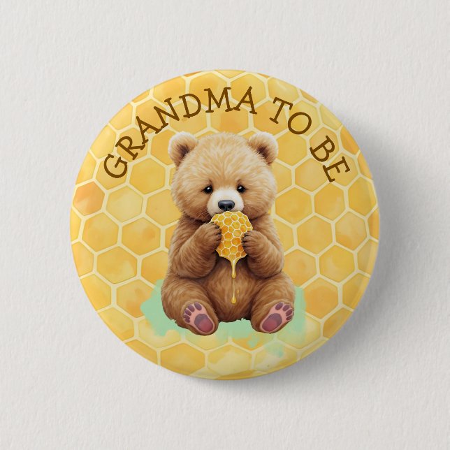Grandma to Be | Bear themed Boy's Baby Shower 6 Cm Round Badge (Front)