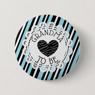 Grandma to be blue black Heart Baby Shower Button