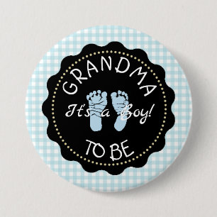 GRANDMA  to be  Blue Gingham  Baby Shower button