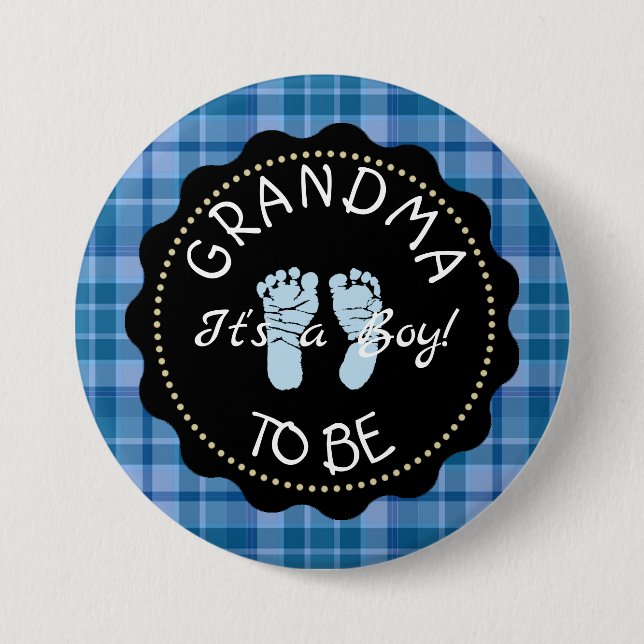 Grandma to be  Blue Plaid Baby Shower button (Front)
