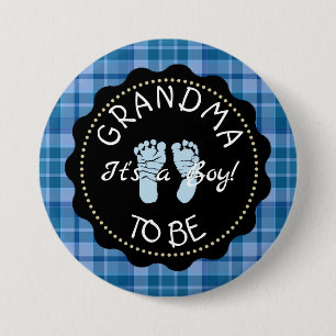 Grandma to be  Blue Plaid Baby Shower button