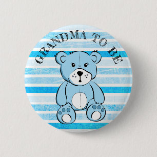 GRANDMA to be Blue Teddy Bear Baby Shower Button