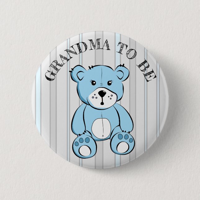 GRANDMA to be Blue Teddy Bear Baby Shower Button (Front)