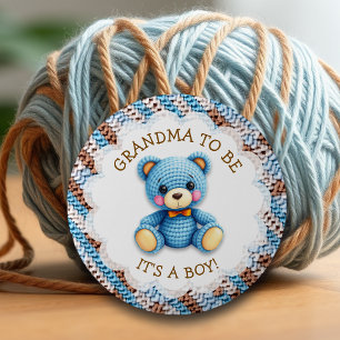 Grandma to be   Crochet Teddy Bear Baby Shower  6 Cm Round Badge