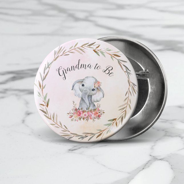 Grandma To Be Elephant Baby Shower Boho Chic 7.5 Cm Round Badge (Creator Uploaded)