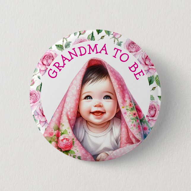 Grandma To Be | Floral Baby Shower 6 Cm Round Badge (Front)