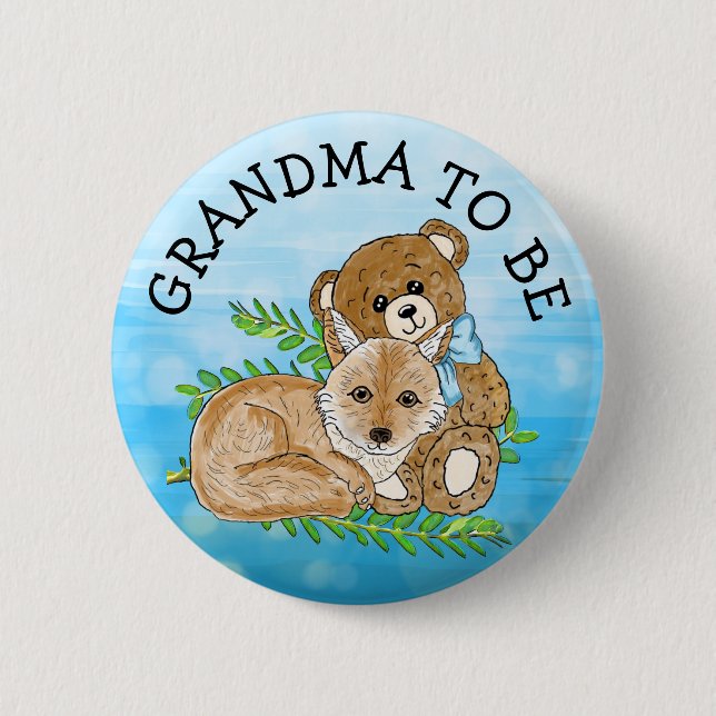 Grandma to be Fox and Teddy Bear Baby Shower   6 Cm Round Badge (Front)