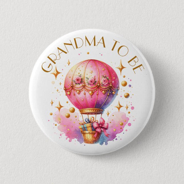 Grandma to be Hot Air Balloons Girl's Baby Shower 6 Cm Round Badge (Front)