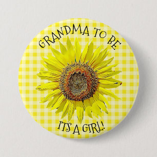 Grandma to be, ITS A GIRL Sunflower Baby Shower 7.5 Cm Round Badge