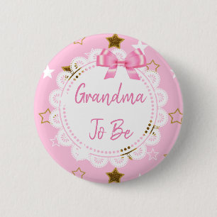 Grandma to be Pink and Gold Stars Button