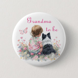 Grandma to be   Pink Baby and Puppy Baby Shower 6 Cm Round Badge