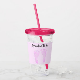 Grandma To Be Pink Baby Footprints Announcement Acrylic Tumbler