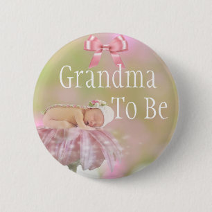 Grandma to be Pink Bow Baby Shower Button
