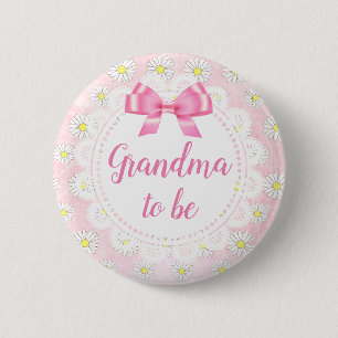 Grandma to be Pink Daisies Baby Shower Button
