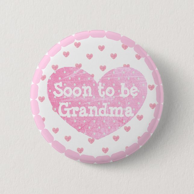Grandma to be Pink Footprints  Baby Shower Button (Front)