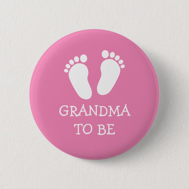 GRANDMA TO BE pink or blue baby footprints buttons (Front)