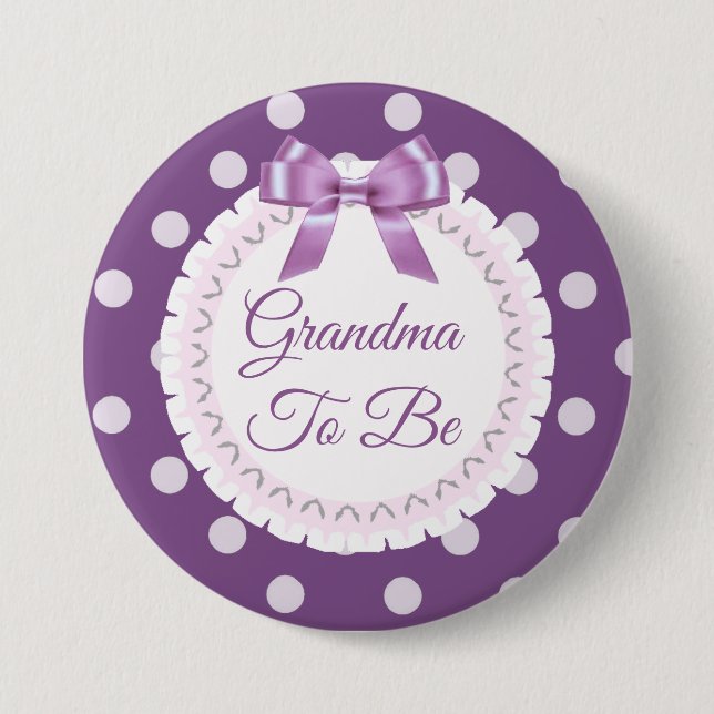 Grandma to be Purple White Polka Dot Button (Front)