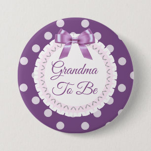 Grandma to be Purple White Polka Dot Button