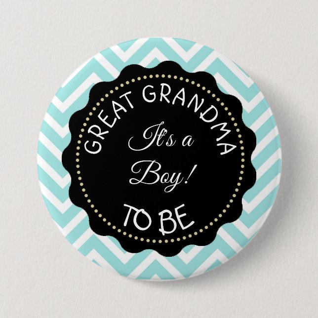 Grandma to be teal Chevron Baby Shower button (Front)