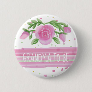 Grandma To Be Watercolor Pink Roses Baby Shower 6 Cm Round Badge