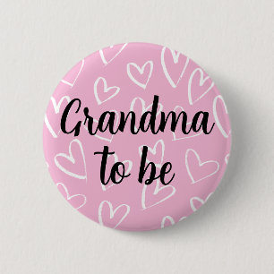 Grandma to be white Hearts pink Baby Shower  6 Cm Round Badge