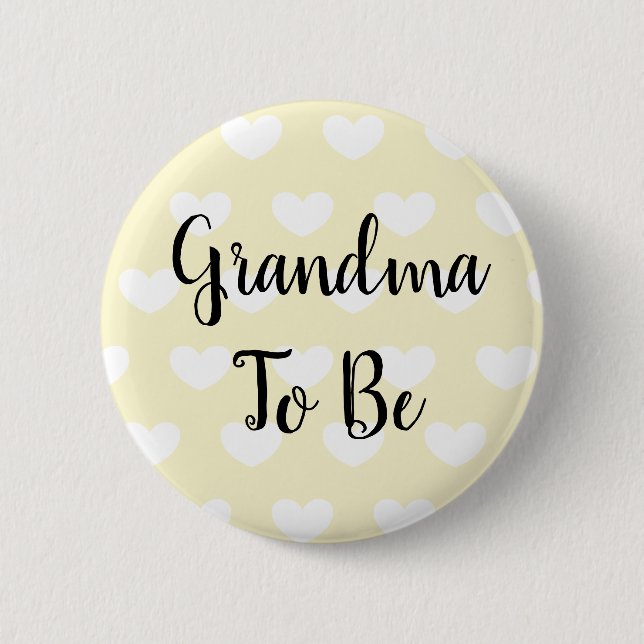 Grandma to be Yellow Hearts Baby Shower Button (Front)