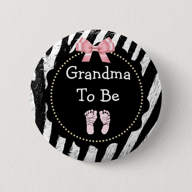 Grandma to be Zebra Print Baby Shower 6 Cm Round Badge (Front)