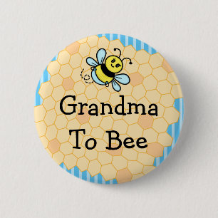 Grandma to Bee Blue Honeycomb Baby Shower Button