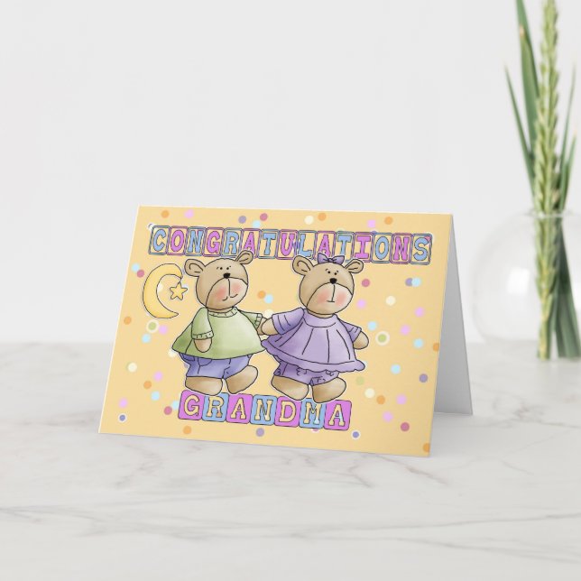 Grandma To New Baby Twins Congratulations Card (Front)