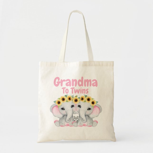 Grandma to Twin Girls Elephant Sunflowers  Tote Bag (Front)