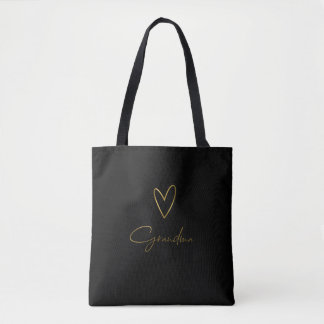 Grandma Tote Bag with Gold Heart Design