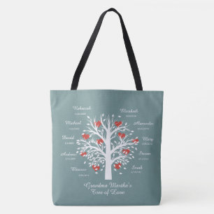 Grandma Tree (hearts) 10 names/birthdays Tote Bag