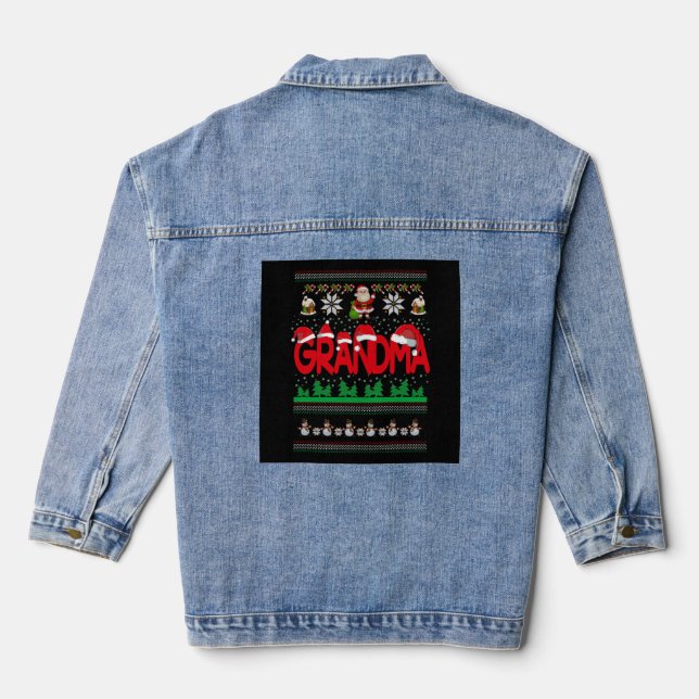 Grandma Ugly Christmas Sweater Denim Jacket (Back)