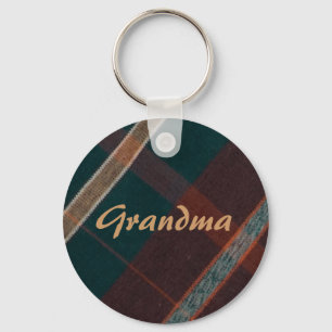 Grandma Vintage Green Brown Yellow Plaid Key Chain