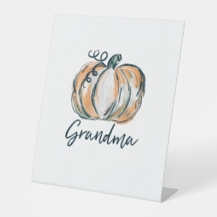Grandma Watercolor Pumpkin Fall Thanksgiving Hallo Pedestal Sign