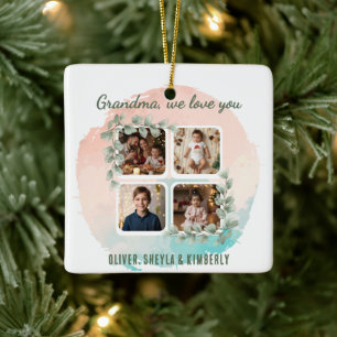 Grandma we love you 6 Photo Collage Eucalyptus Ceramic Ornament