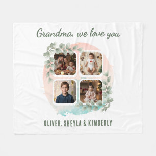 Grandma we love you 6 Photo Collage Eucalyptus Fleece Blanket