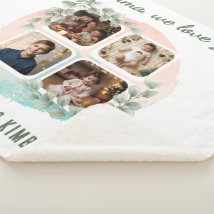Grandma we love you 6 Photo Collage Eucalyptus Sherpa Blanket